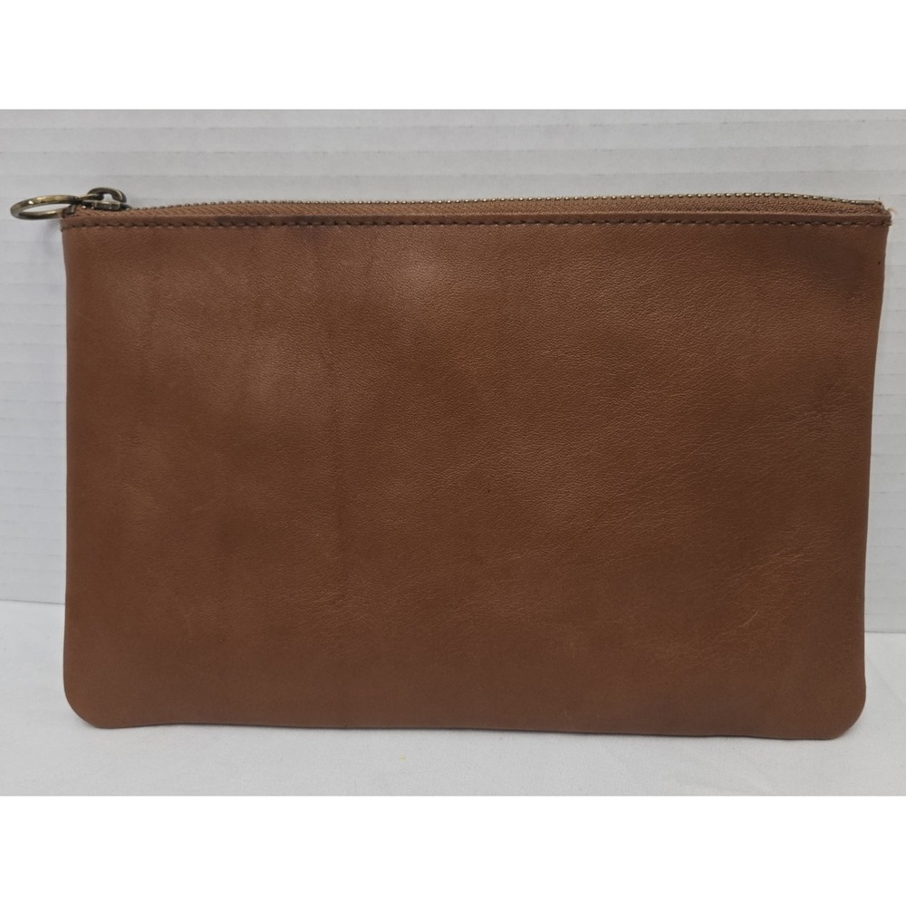 Madewell F6966 Leather Pouch Clutch English Saddle Brown Zip Wallet 9x6